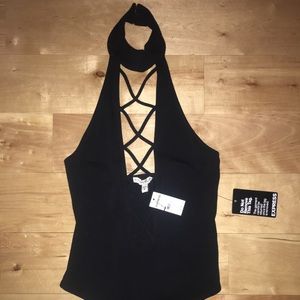 caged choker nwt black express bodysuit